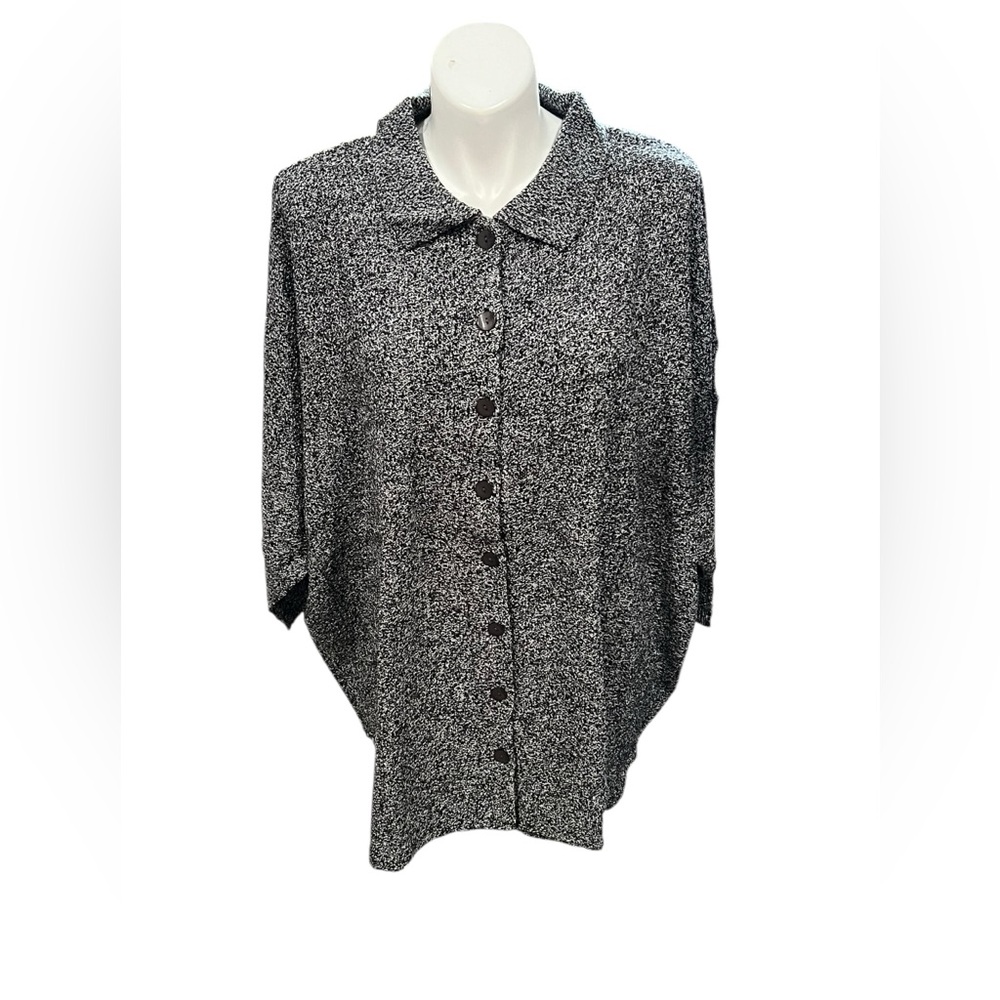 Main Street Blues Black White Marled Button Front Cardigan | 2X